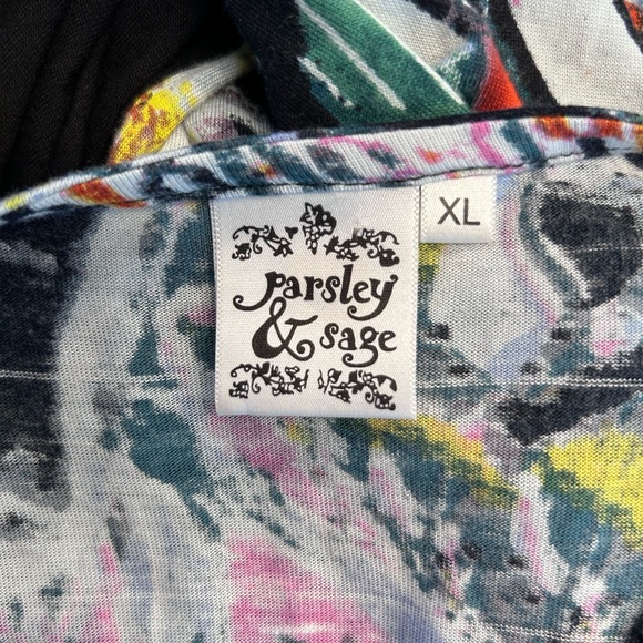 Parsley & Sage Abstract Jersey Panel Patchwork Art V-Neck Long Sleeve Tunic Top - Picture 6 of 9